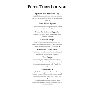 Fifth Turn Lounge Menu